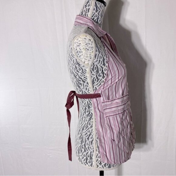 5/$25 Handmade Red White Striped Apron With Collar - Picture 3 of 5